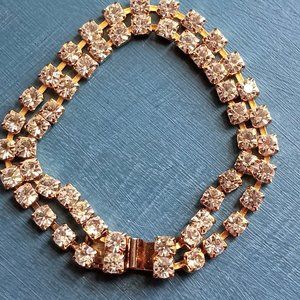 Two Row Clear faux diamond gold-tone Tennis Bracelet in hard gift box 7" long